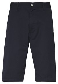 Marinblå shorts i rak passform, tillverkade av slitstark tyg. Har gylf med dragkedja, framfickor och en säker knappstängning.