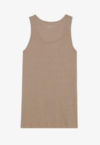 Beige gestreifter Tanktop mit rundem Ausschnitt und breiten Schulterträgern. Aus weichem Material gefertigt, ohne sichtbare Logos oder Verzierungen.