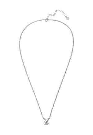 Silberne Kettenhalskette mit einem stilisierten Anhänger in Form der Zahl "2", glatte Oberfläche, verstellbare Länge mit einem kleinen Verschluss und Verlängerungskette.