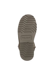 Warmbat Australia schoenzool, lichtbruine rubber met gegroefde profielstructuur voor grip, geperst logo, gladde textuur en versterkte randen.