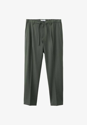 Hlače ohlapnega kroja iz mešanice poliestra v kaki zeleni barvi z elastičnim pasom in vrvico za zategovanje, z bočnimi žepi in ravnim krojem nogavic.