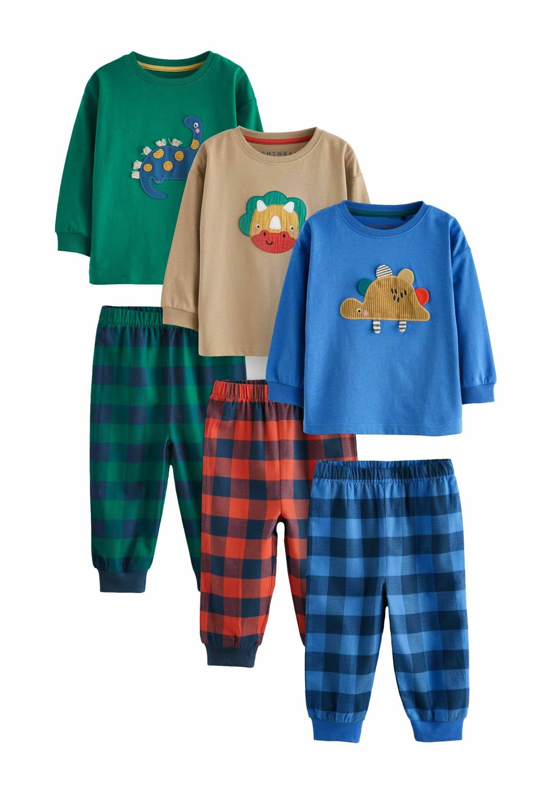 Pigiama Bambino Mini Vanilla A Quadri Con Dinosauro – 100% Cotone, Manica Lunga, Taglie 1-10 Anni