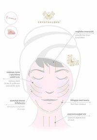 Kryształowy roller do twarzy i narzędzia gua sha w jasnoróżowym kolorze, zaprojektowane do pielęgnacji skóry. Charakteryzują się gładkimi krawędziami i ergonomicznymi kształtami do masażu twarzy.