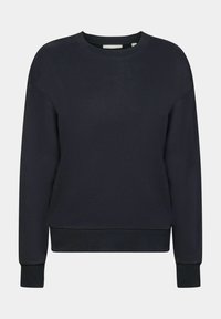 Sweat-shirt noir uni à manches longues avec col rond, poignets et ourlet côtelés, présenté sur fond gris.