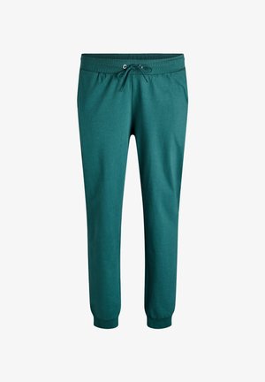 Teal joggerbyxor i mjukt material, med elastisk midja och dragsko, smalnande ben och ribbade avslut.