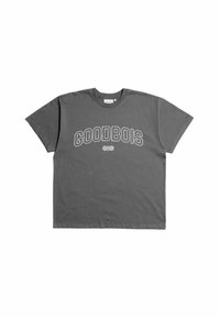 Gray cotton t-shirt with short sleeves, featuring the text "GOODBOIS" in bold white outlined letters across the chest. Classic fit.
