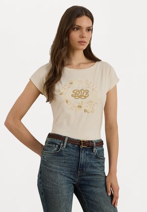 EMBROIDERED-LOGO COTTON JERSEY TEE - Print T-shirt - mascarpone cream