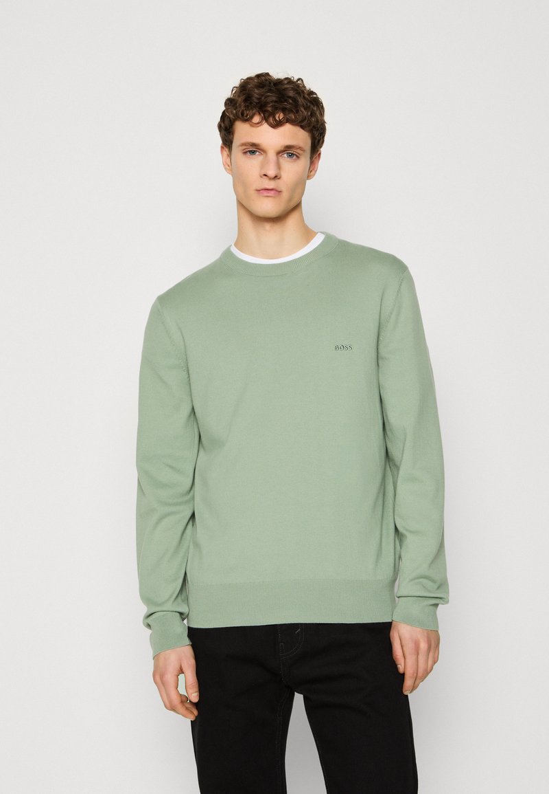 Pull Col Rond HUGO BOSS Vert Clair Rayé Gris - Taille S - Coton Doux Léger - Occasion Très Bon état