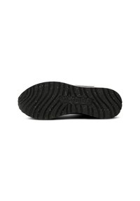 Black rubber shoe sole with a textured, wavy pattern and speckles. Features "WODEN" embossed on the side. Smooth, rounded edges.