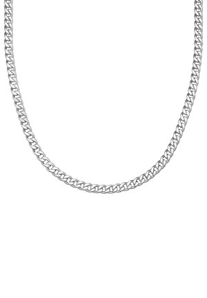 Collana in argento con maglie spesse e intrecciate. Finitura in metallo liscia e lucida. Senza ganci o decorazioni visibili. Design semplice.