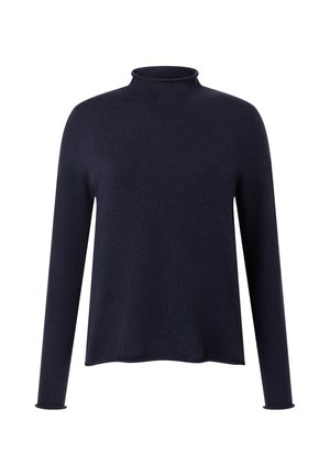 Langærmet marineblå turtleneck trøje med et enkelt, ensfarvet strikkemønster og en let løs pasform.
