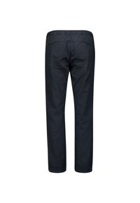 Donker marineblauwe chinos met een rechte pijp, met een gladde textuur, elastische tailleband en twee achterzakken. Geschikt voor casual gebruik.