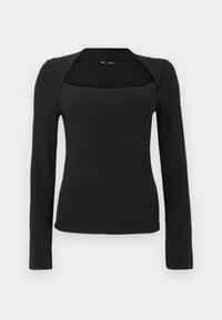 Μαύρο μακρυμάνικο τοπ ριπ με τετράγωνη λαιμόκοψη και φαρδιά λεπτομέρεια γιακά σε λευκό φόντο.