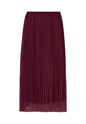 Jupe plissée bourgogne avec une taille élastique, dotée de plis verticaux et d'un design fluide, fabriquée à partir d'un tissu léger et texturé.