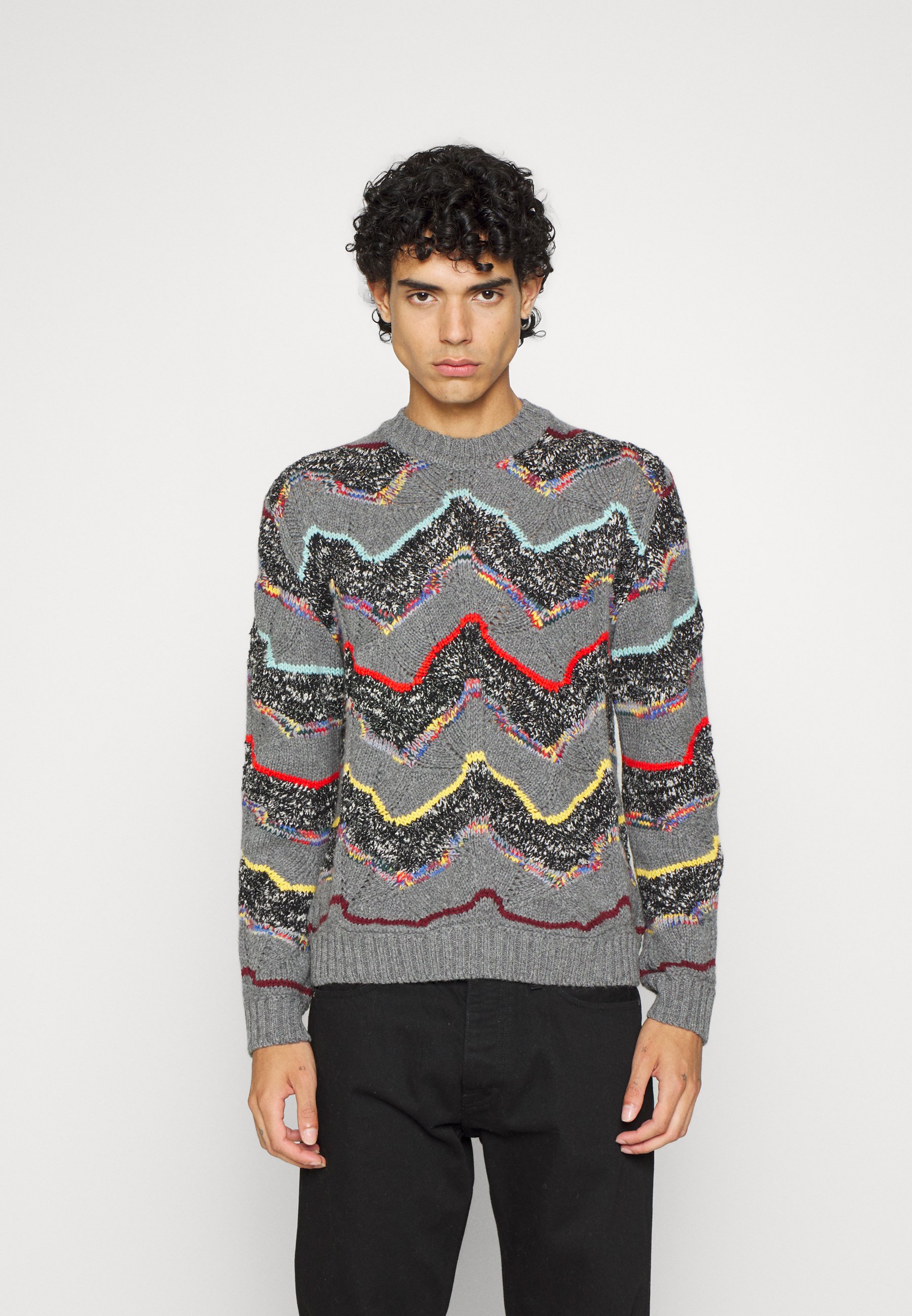 Missoni Long Sleeve Crew Neck Jumper Multicolor with Gray Base, Men's, Size: 46, Grey