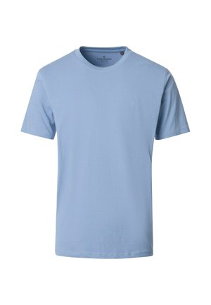 Light blue short-sleeve crew neck men's T-shirt with subtle chest logo and Casamoda brand label inside collar.