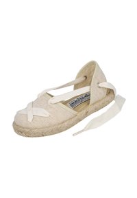 Espadrilles de lien de jute tejido con una suela de yute, lazadas de algodón entrelazadas y punta redondeada. Cuenta con un upper de tela suave y texturizada.