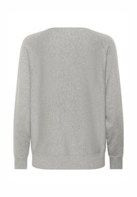 Gray sweatshirt with a ribbed texture, long sleeves, and a crew neckline. The hem and cuffs are also ribbed, featuring a relaxed fit.