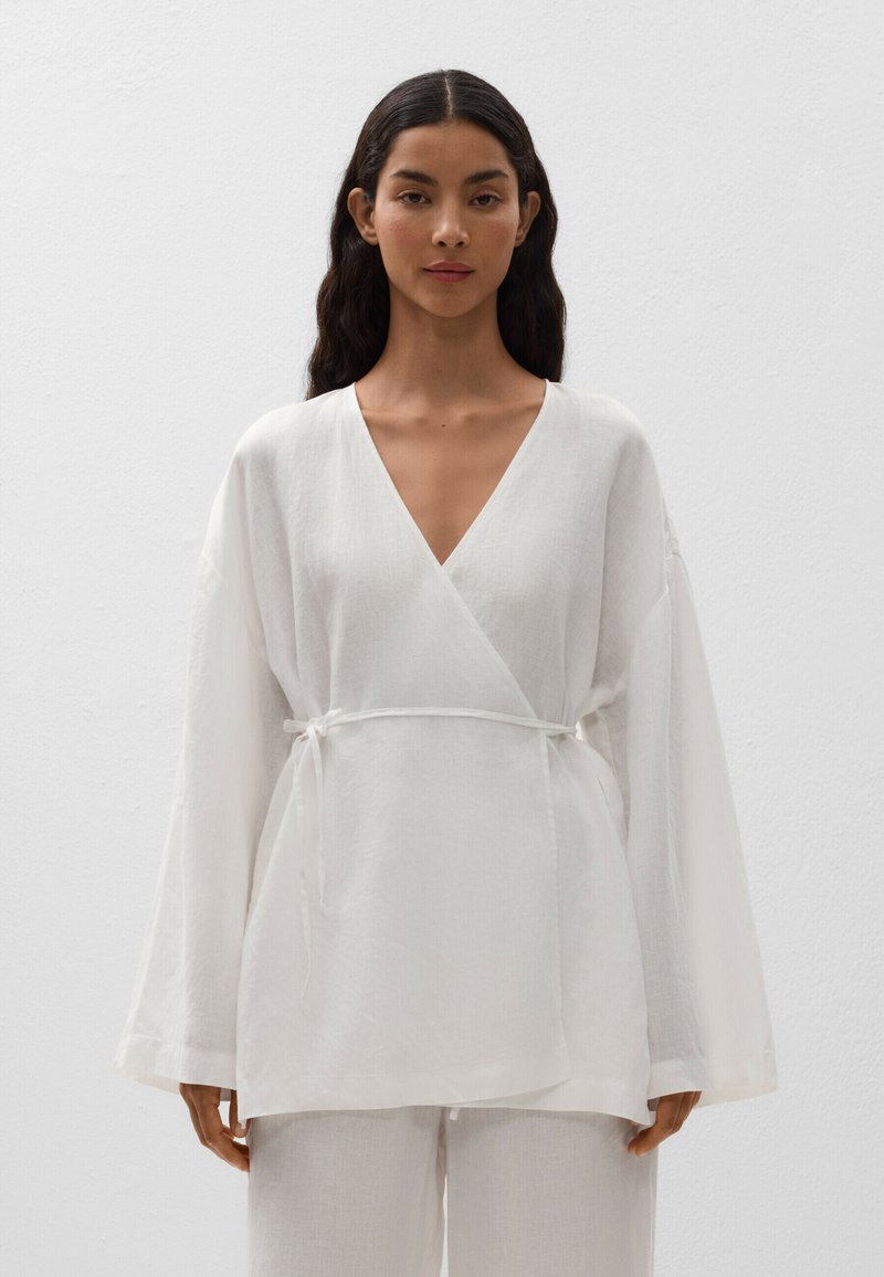 OYSHO - LINEN SIDE TIE KIMONO - Blouse - white, Enlarge