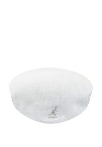 Berretto a maglia bianco con finitura testurizzata, con un piccolo logo Kangol sul lato. Forma rotonda senza visibile bordo.