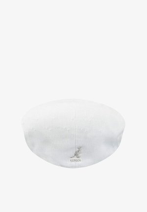 Berretto a maglia bianco con finitura testurizzata, con un piccolo logo Kangol sul lato. Forma rotonda senza visibile bordo.