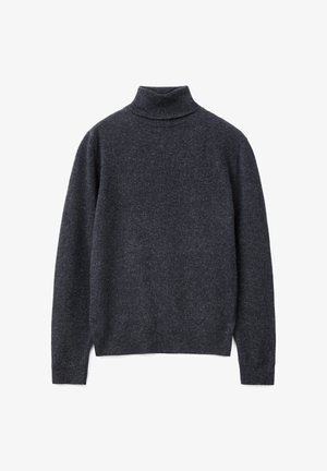 Maglione a collo alto di colore grigio scuro realizzato in tessuto morbido, con maniche lunghe, una vestibilità rilassata e dettagli a costine al collo e all'orlo.