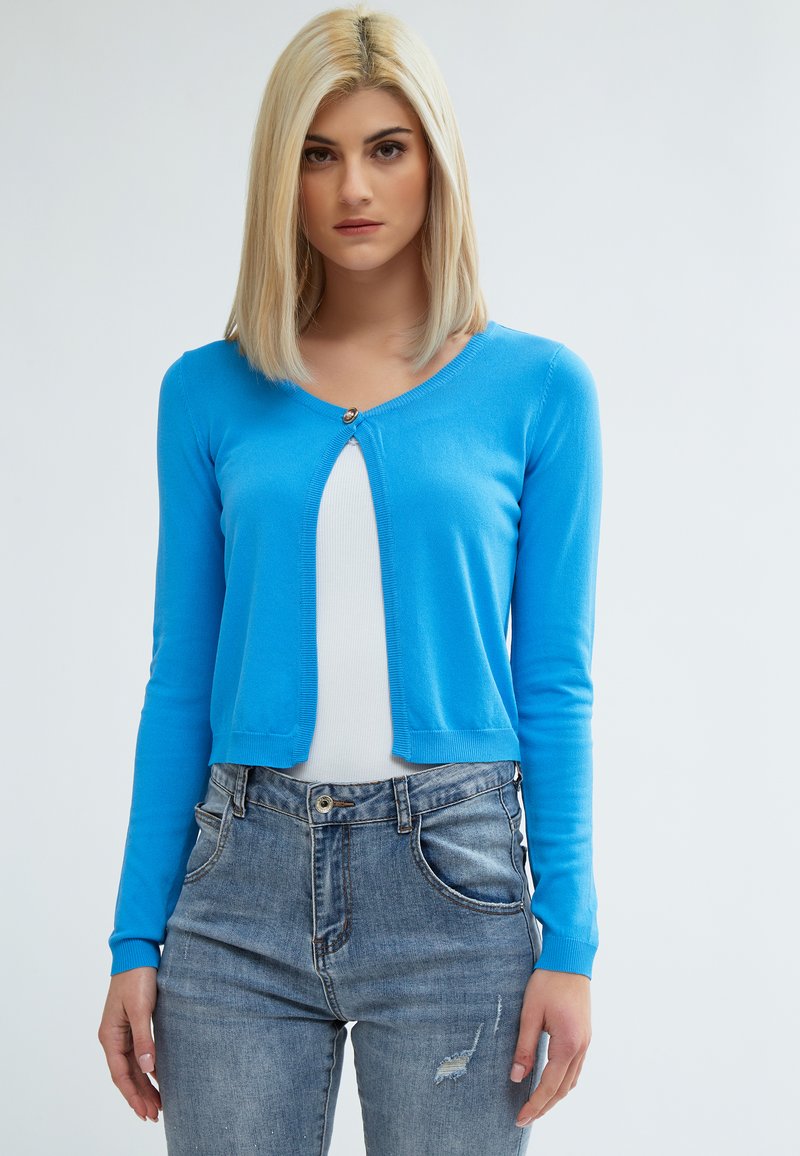 Damen Strickjacken | INFLUENCER CROPPED Strickjacke turquoise/hellblau - IY83585 Damen Strickjacken | INFLUENCER CROPPED Strickjacke turquoise/hellblau - IY83585