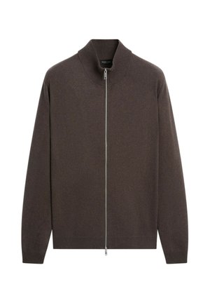 Massimo Dutti, WOOL BLEND ZIP-DETAIL CARDIGAN - Strickjacke - dark brown