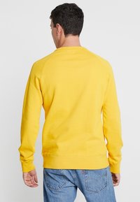 Sweat-shirt jaune en coton à manches longues avec poignets côtelés, présentant un col rond classique et une coupe décontractée. Vue arrière montrée.