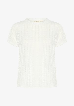 T-shirt alb, texturat, cu un design ribat, mâneci scurte și un decolteu rotund. Fabricat dintr-un material ușor, cu un model pe toată suprafața.