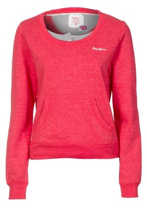 Red long-sleeve sweatshirt with front kangaroo pocket, crew neckline, and small white "Pepe Jeans" logo on left chest.