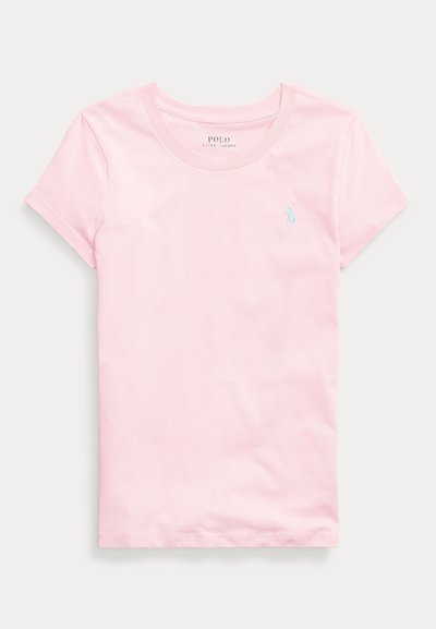 Lyserød kortærmet Polo Ralph Lauren t-shirt med lille lyseblåt broderet logo på venstre bryst.