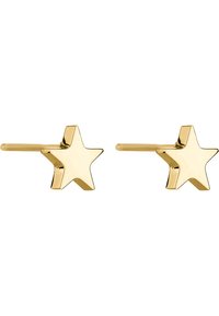 Gouden stervormige studs met een gepolijste afwerking en puntige uiteinden, ontworpen voor een strakke, moderne uitstraling. Eenvoudige en lichte constructie.