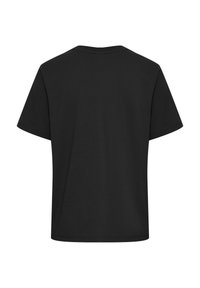 T-shirt noir à manches courtes et col rond, vu de dos sur un fond blanc uni.