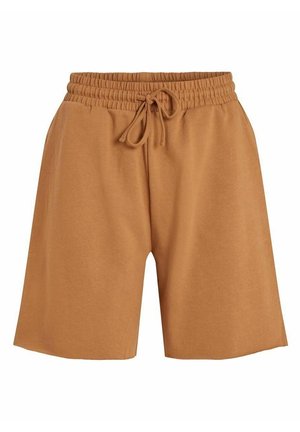 Brune elastiske shorts med snøre i taljen og løstsiddende pasform, lavet af blødt stof.