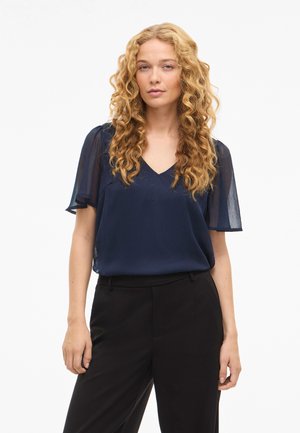 VILA FALIA V-NECK S/S NOOS - Bluza - navy blazer
