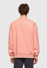 Pink sweatshirt with ribbed cuffs and hem, featuring a crew neckline and soft fabric. No visible logos or patterns. Observed from the back.