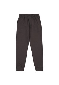 Donkergrijze joggingsbroek gemaakt van een katoenmix, met een elastische tailleband en geribde boorden bij de enkels. Geen zichtbare zakken.