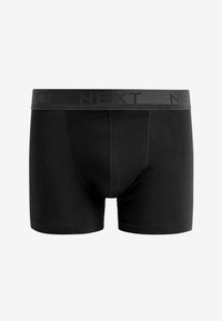Schwarze Boxer-Briefs mit einem dehnbaren Bund, der den Markennamen "NEXT" in subtiler grauer Schrift wiederholt. Glattes, körperbetontes Design.