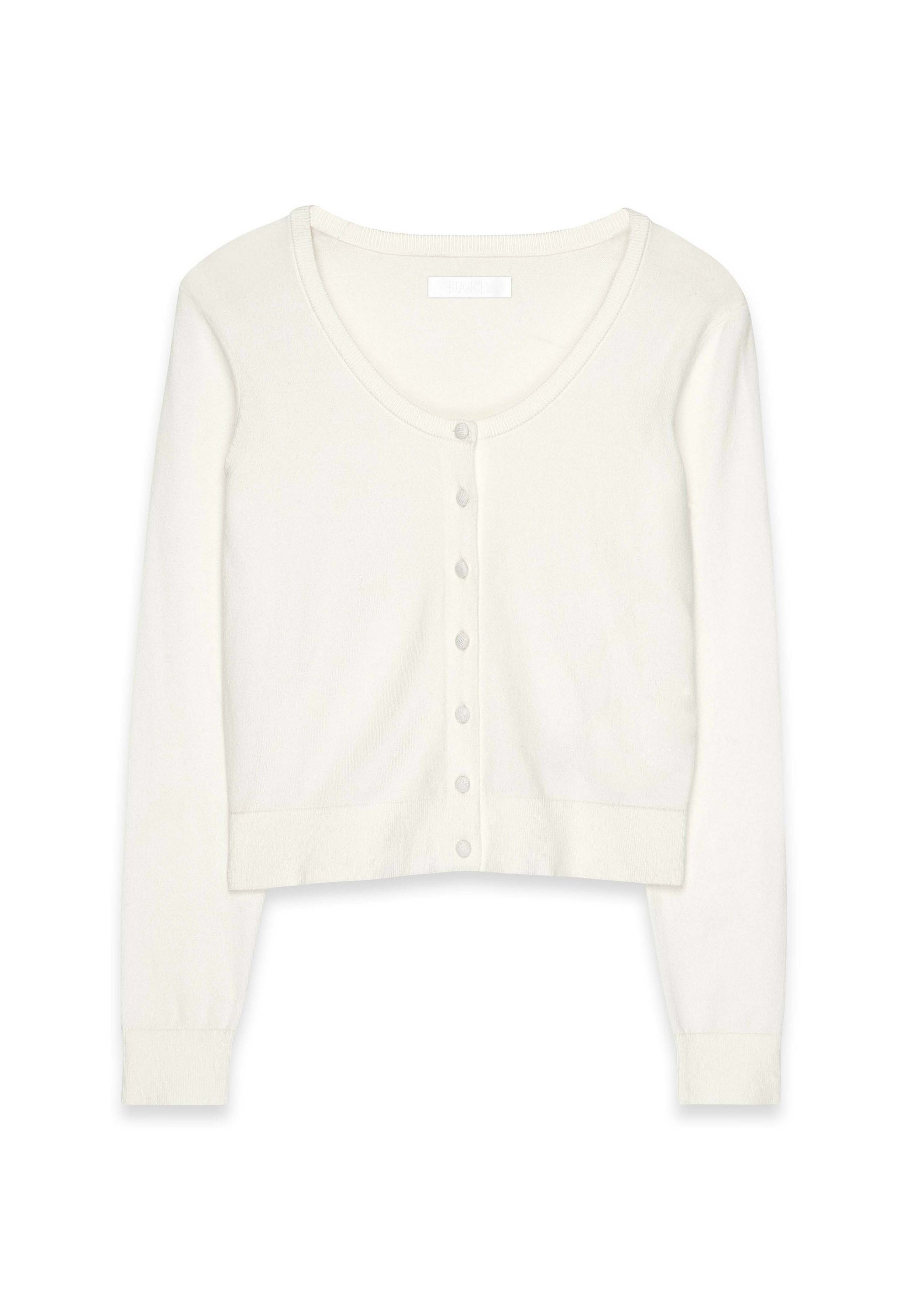 NA-KD SCOOP NECK Strickjacke offwhite/weiß