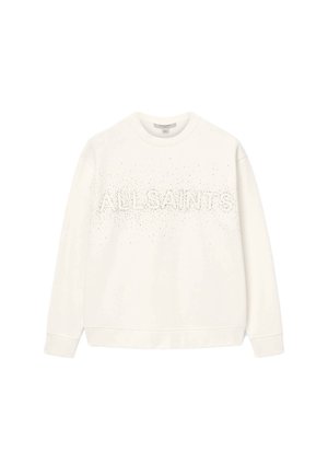 Hvid sweatshirt med "ALL SAINTS" i hævet tekst med små pyntedesign. Lange ærmer og rund halsudskæring. Blød stoftekstur.