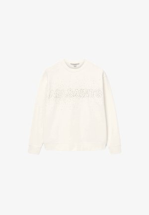 Witte sweatshirt met "ALL SAINTS" in verhoogde tekst met kleine versieringen. Lange mouwen en een ronde hals. Zachte materiaalkwaliteit.
