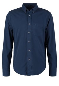 Marineblauwe lange mouwen button-up shirt van katoen, met een button-down kraag, één borstzak en een subtiele logo-detail.