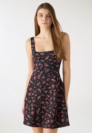 SKATER CON FLOREALE - Vestito di maglina - var nero