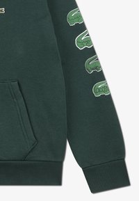 Sweatshirt verde de algodão com bolso de canguru, punhos canelados e vários logos de crocodilo verde ao longo da manga.