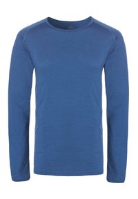 Langarm shirt met ronde hals in een effen blauwe kleur, gemaakt van lichte stof met een gladde textuur en raglanmouwen.
