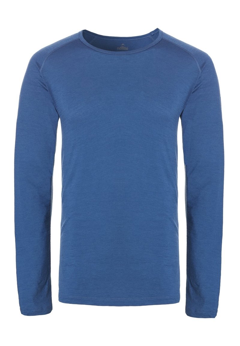 Langarm shirt met ronde hals in een effen blauwe kleur, gemaakt van lichte stof met een gladde textuur en raglanmouwen.