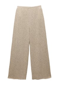 Pantalons larges beiges en tissu texturé avec un motif subtil. Dotés d'une taille décontractée et d'une coupe ample, offrant confort et aisance.