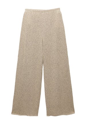 Pantalons larges beiges en tissu texturé avec un motif subtil. Dotés d'une taille décontractée et d'une coupe ample, offrant confort et aisance.