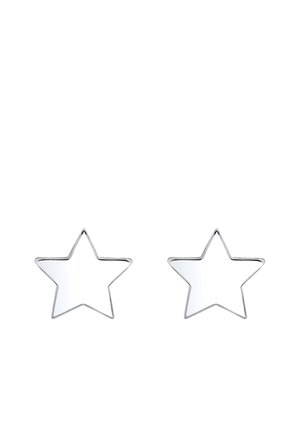 Sølvstjernede øreringe med en poleret finish, der har et udskårent design og glat tekstur, måler cirka 2,5 cm.